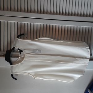 White House black market silk shell, jewel pleated neck.